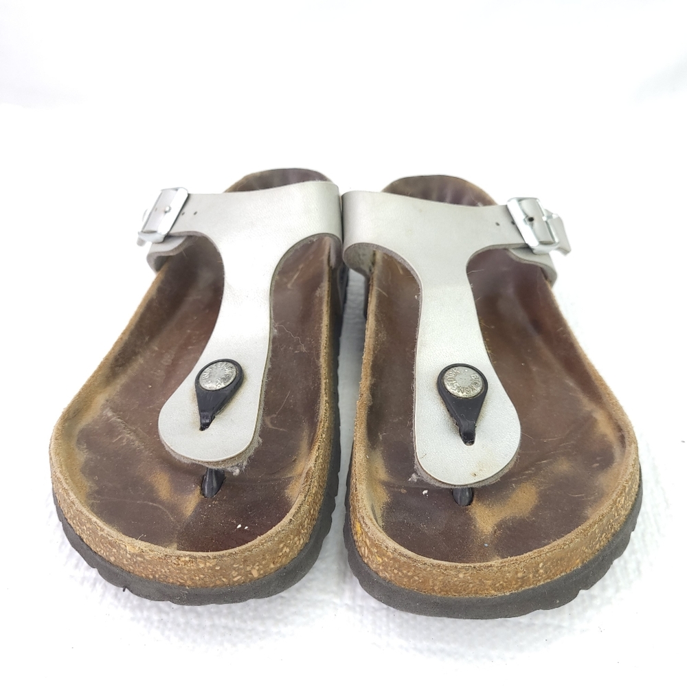 Birkenstock Gizeh Silver Birk-Flor Sandals Slip On Flip Flop Shoes Size 36 US 5